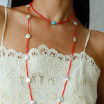 Baroque Pearl & Red Faceted Gem Beaded Long Necklace - floysun