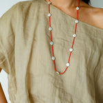 Baroque Pearl & Red Faceted Gem Beaded Long Necklace - floysun