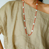 Baroque Pearl & Red Faceted Gem Beaded Long Necklace - floysun