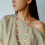 Baroque Pearl & Red Faceted Gem Beaded Long Necklace - floysun