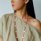 Baroque Pearl & Red Faceted Gem Beaded Long Necklace - floysun