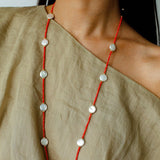 Baroque Pearl & Red Faceted Gem Beaded Long Necklace - floysun