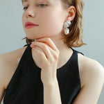 Baroque Pearl Twisted Metal Stripe Texture Earrings - floysun