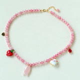 Beating Heart & Fish Beaded Necklace in Soft Pink - floysun