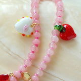 Beating Heart & Fish Beaded Necklace in Soft Pink - floysun