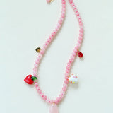 Beating Heart & Fish Beaded Necklace in Soft Pink - floysun