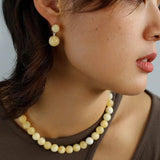 Beige Yellow Jade Double Ball Earrings - floysun