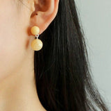 Beige Yellow Jade Double Ball Earrings - floysun