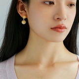 Beige Yellow Jade Double Ball Earrings - floysun