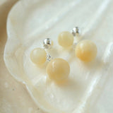 Beige Yellow Jade Double Ball Earrings - floysun