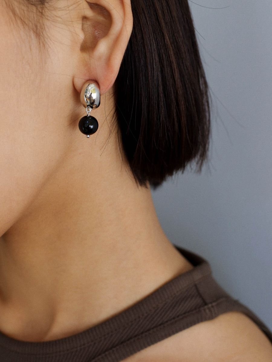 Black Agate Drop Huggie Earrings - floysun