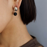 Black Agate Drop Huggie Earrings - floysun