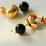 Black Agate Drop Huggie Earrings - floysun