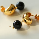 Black Agate Drop Huggie Earrings - floysun