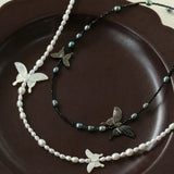 Black Butterfly Black Spinel Pearl Beaded Necklace - floysun