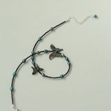 Black Butterfly Black Spinel Pearl Beaded Necklace - floysun
