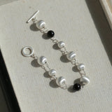 Black Ebony Wood and Brushed Silver Ball Bracelet - floysun