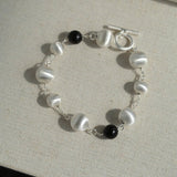 Black Ebony Wood and Brushed Silver Ball Bracelet - floysun