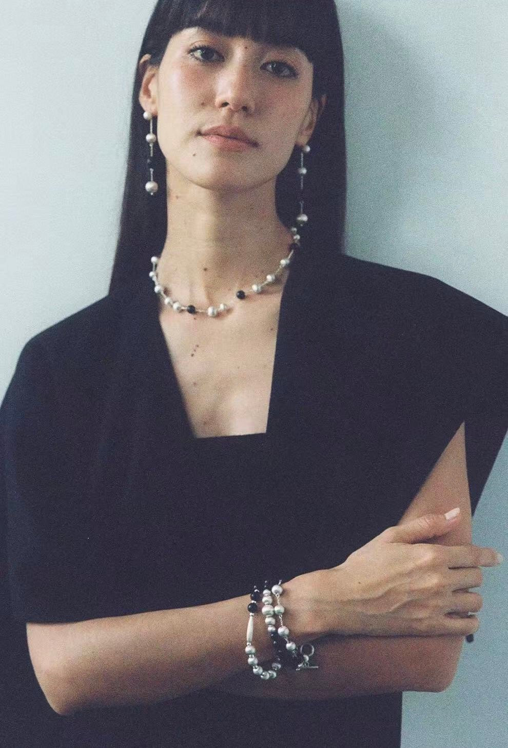 Black Ebony Wood and Brushed Silver Ball Necklace - floysun