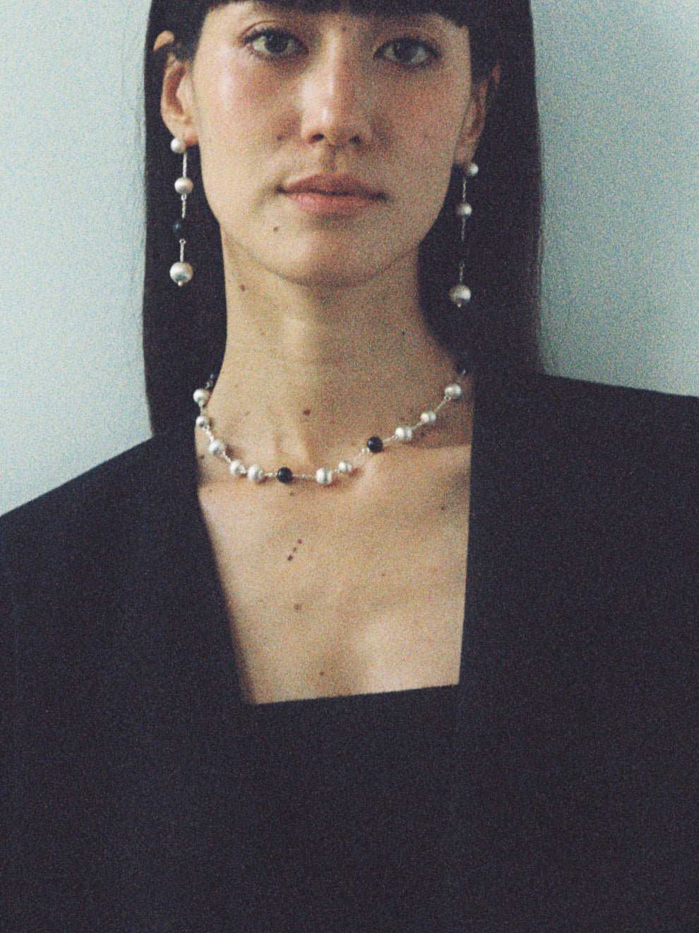 Black Ebony Wood and Brushed Silver Ball Necklace - floysun