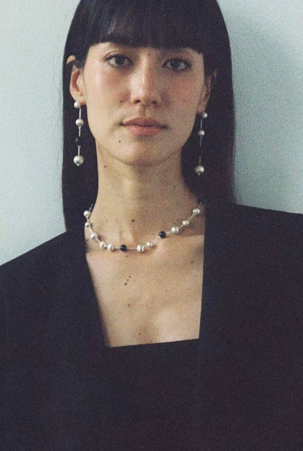 Black Ebony Wood and Brushed Silver Ball Necklace - floysun