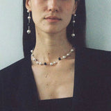 Black Ebony Wood and Brushed Silver Ball Necklace - floysun