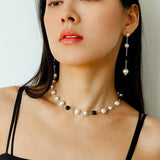 Black Ebony Wood and Brushed Silver Ball Necklace - floysun