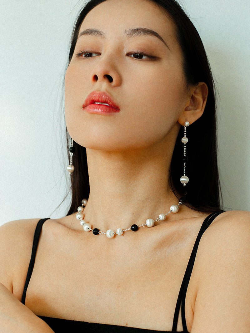 Black Ebony Wood and Brushed Silver Ball Necklace - floysun