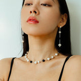 Black Ebony Wood and Brushed Silver Ball Necklace - floysun