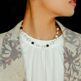 Black Ebony Wood and Brushed Silver Ball Necklace - floysun