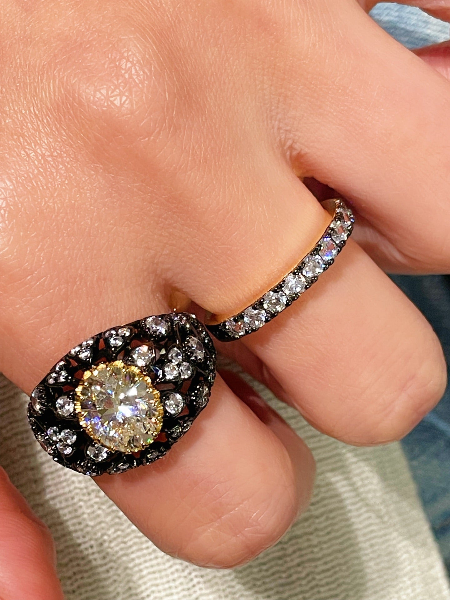 Black - Gold Gunmetal Pave Diamond Ring - floysun