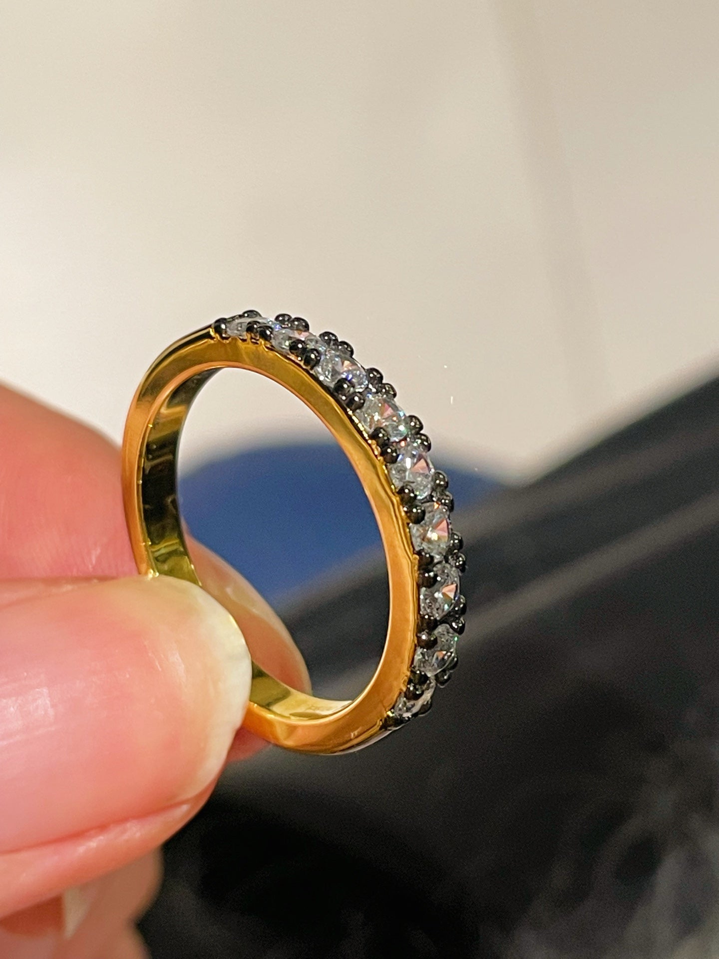Black - Gold Gunmetal Pave Diamond Ring - floysun