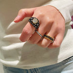 Black - Gold Gunmetal Pave Diamond Ring - floysun