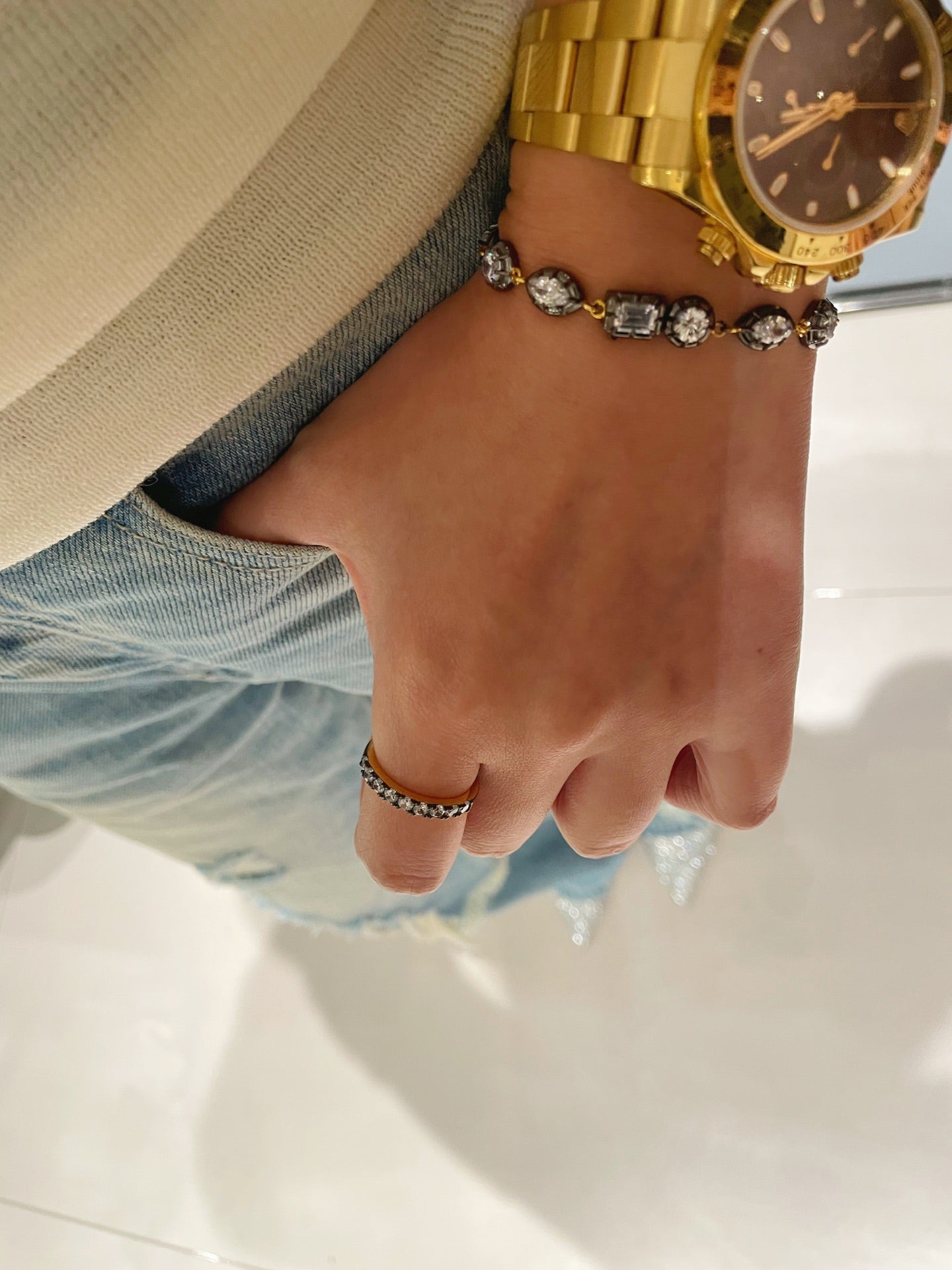 Black - Gold Gunmetal Pave Diamond Ring - floysun