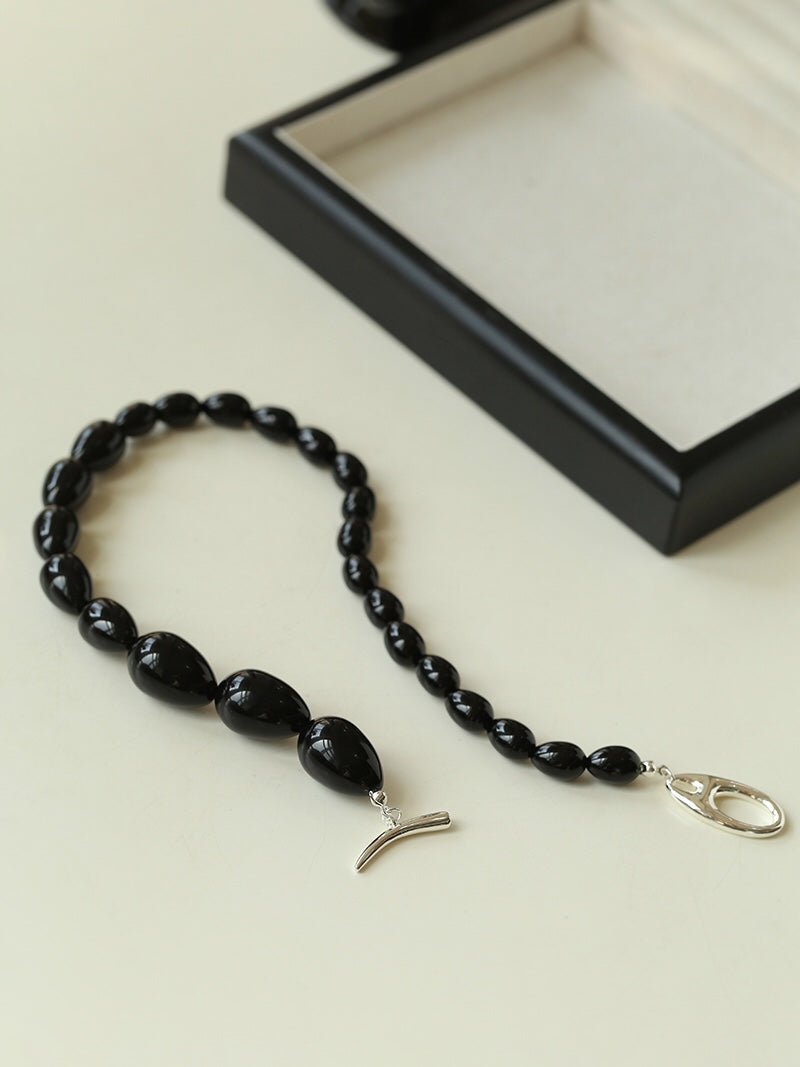 Black Gradient Water Drop Black Agate Necklace - floysun
