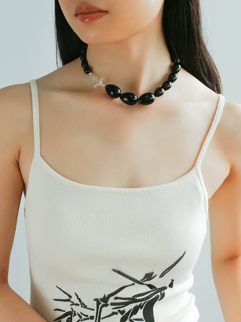 Black Gradient Water Drop Black Agate Necklace - floysun
