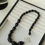 Black Gradient Water Drop Black Agate Necklace - floysun