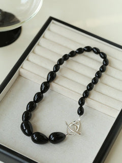 Black Gradient Water Drop Black Agate Necklace - floysun