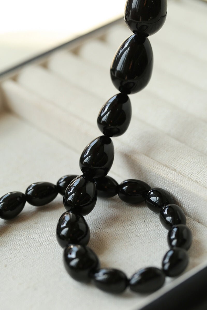 Black Gradient Water Drop Black Agate Necklace - floysun