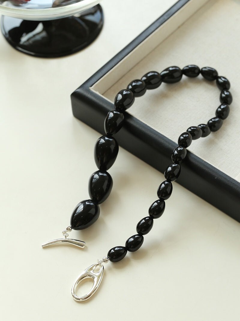 Black Gradient Water Drop Black Agate Necklace - floysun
