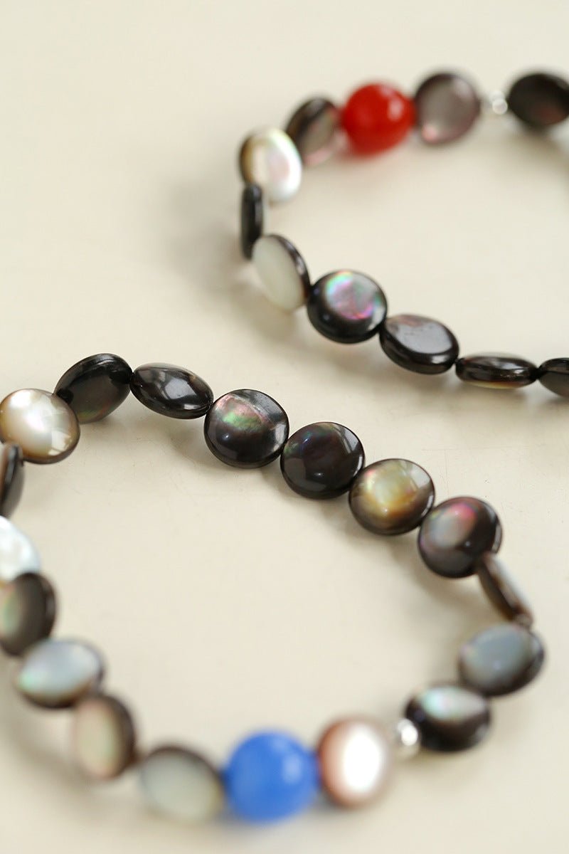Black Mother - of - Pearl & Agate Beaded Bracelet - floysun