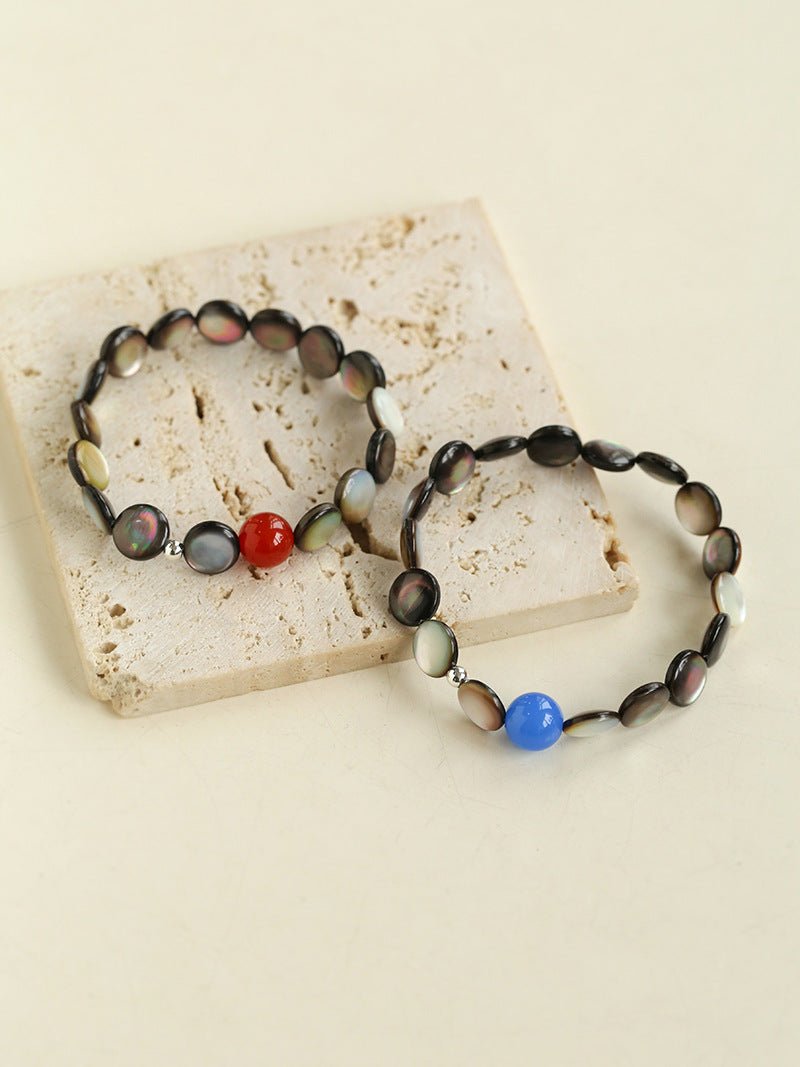 Black Mother - of - Pearl & Agate Beaded Bracelet - floysun