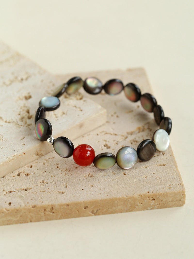 Black Mother - of - Pearl & Agate Beaded Bracelet - floysun