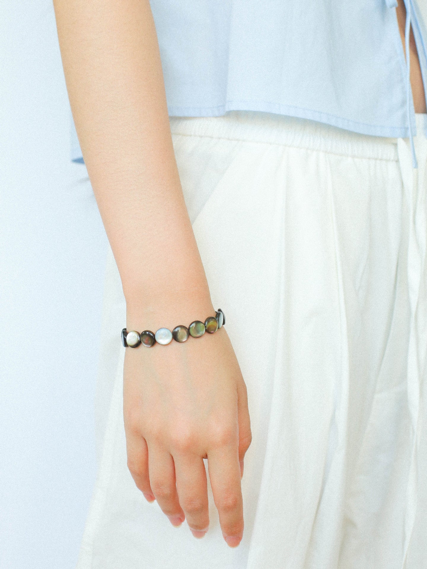Black Mother - of - Pearl & Agate Beaded Bracelet - floysun