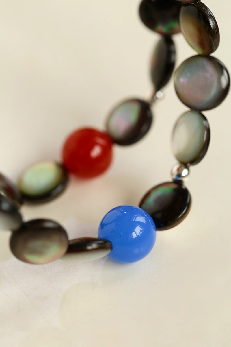 Black Mother - of - Pearl & Agate Beaded Bracelet - floysun