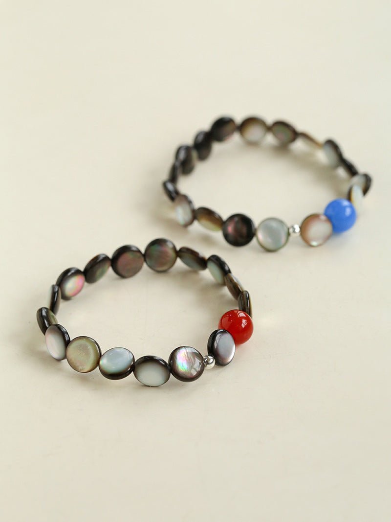 Black Mother - of - Pearl & Agate Beaded Bracelet - floysun