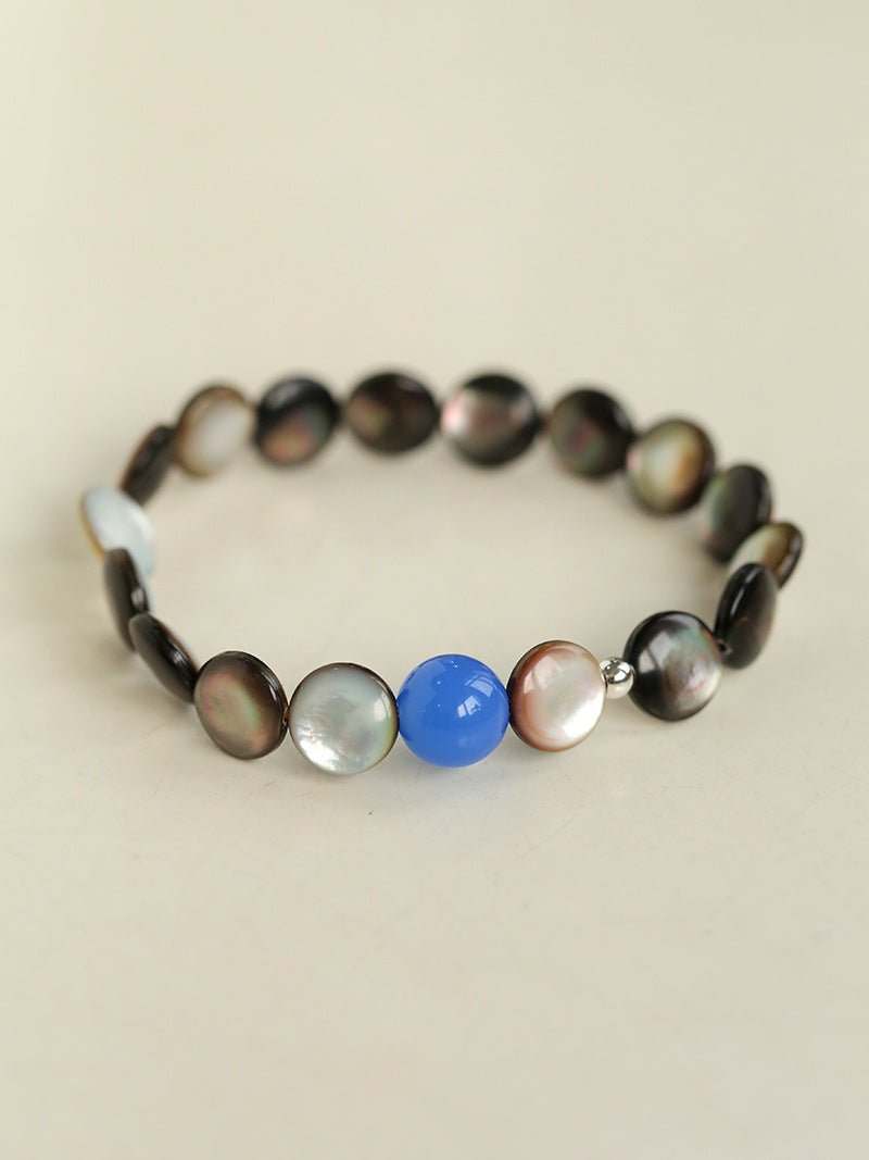 Black Mother - of - Pearl & Agate Beaded Bracelet - floysun