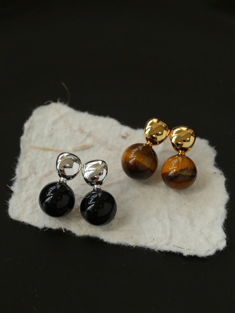 Black Onyx and Tiger's Eye Drop Earrings - floysun