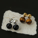 Black Onyx and Tiger's Eye Drop Earrings - floysun