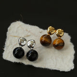 Black Onyx and Tiger's Eye Drop Earrings - floysun